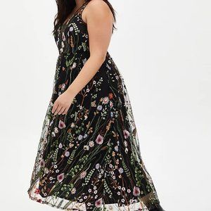 Torrid Black Floral Embroidered Mesh Maxi Dress 10